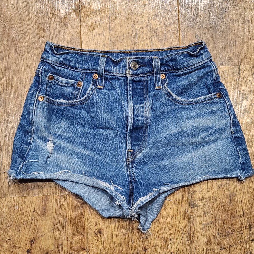 Levi's Blue Distressed High-Rise Denim Shorts
